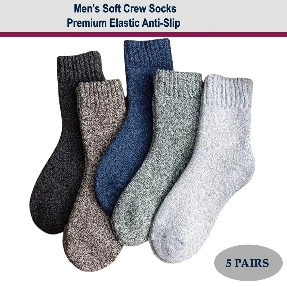 Breathable Retro Style Socks LARGE Blue Brown Anti-Slip Anti-Blister 5 Pairs NEW